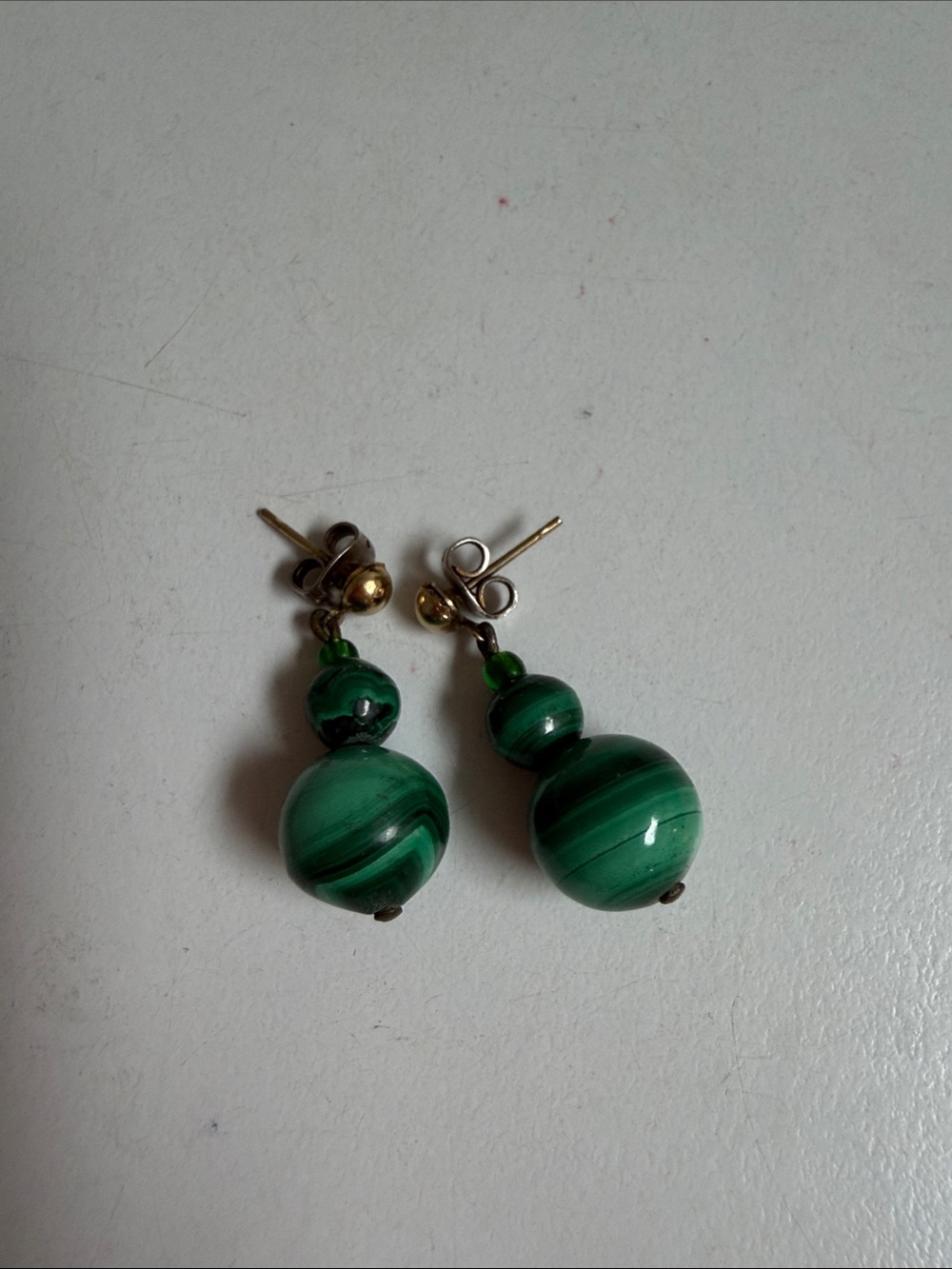 Source Unknown Green Striped Bead Drop Earrings